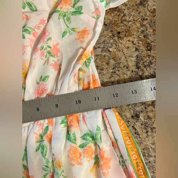 Pink Lily Maxi Ruffled Tiered Size Small Floral Cream Pink Women’s Belted Dress - Picture 12 of 15